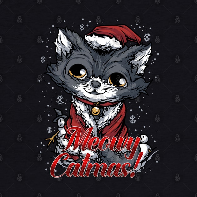 Gray Christmas Cat Santa Suit Merry Catmas by GeekyFairy